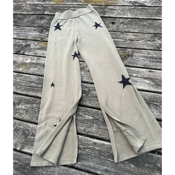 Pistola Women XS Green Black Star Knit Wide Leg Flare Pants Lounge Casual - Picture 4 of 9